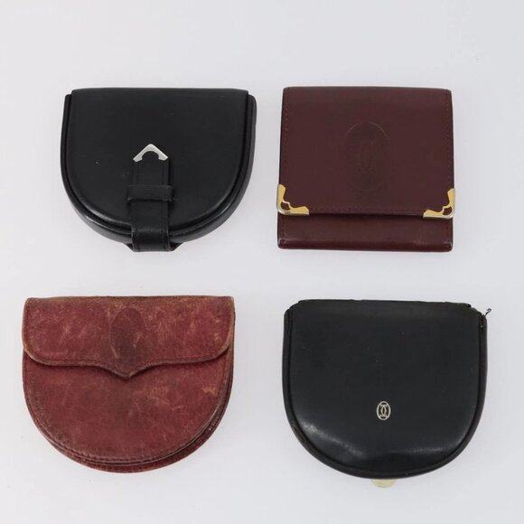 CARTIER Wallet Leather 8 Set Bordeaux Black Auth bs29379